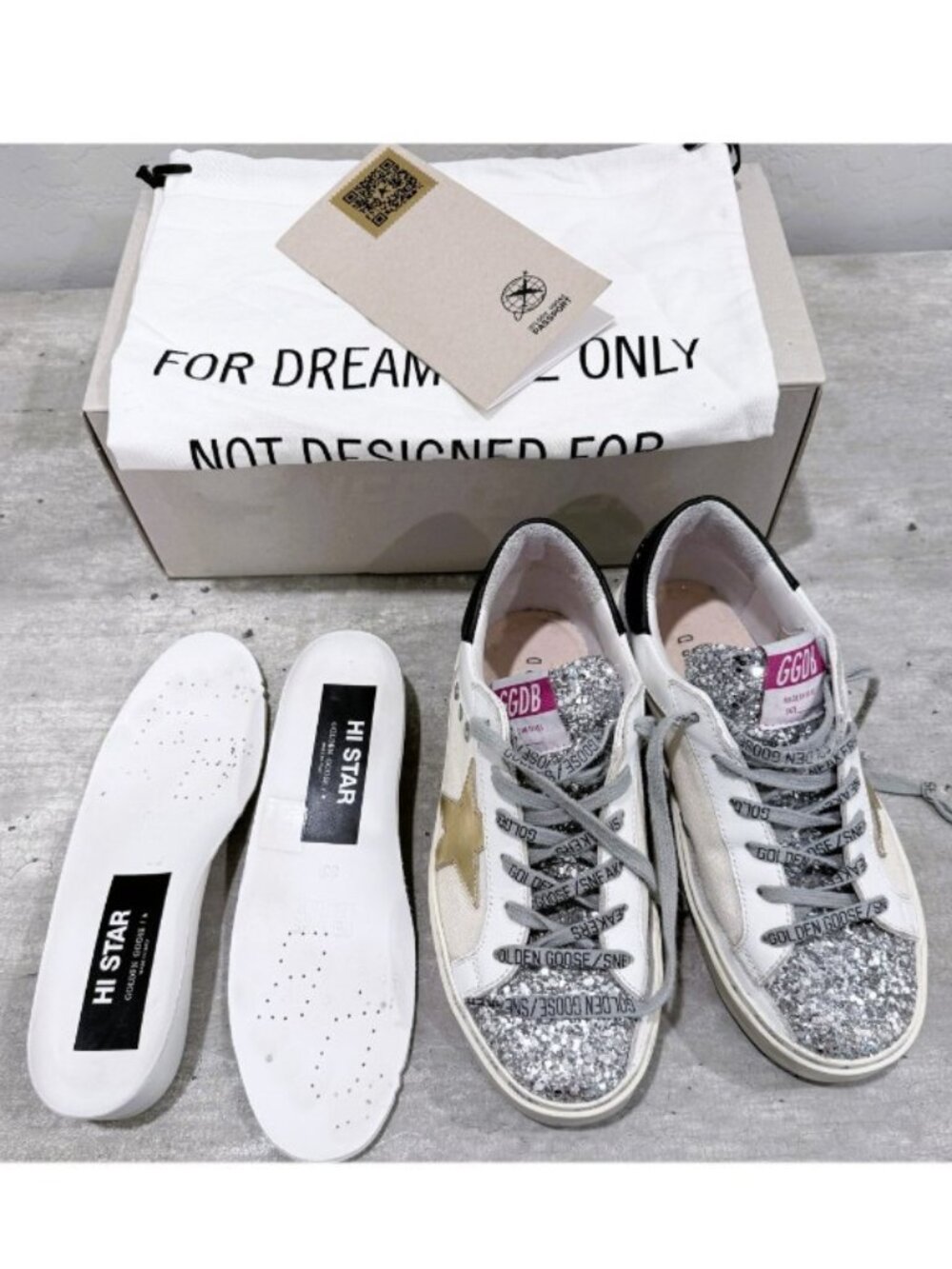 Golden Goose Hi Star Glitter Leather Canvas Sneakers Size 36 - Picture 7 of 12
